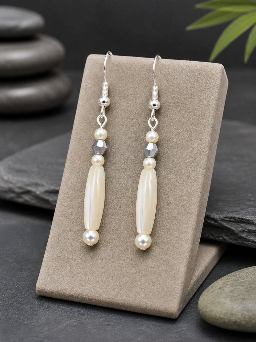 Simple Pearl Drop Earrings Sterling Silver | Handmade - Picture 7 of 7